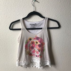 floral peace sign woodstock crop top